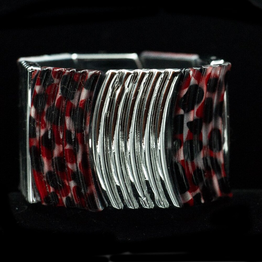 SILVER, RED/BLACK LEOPARD DESIGN BRACELET - JBSAS1